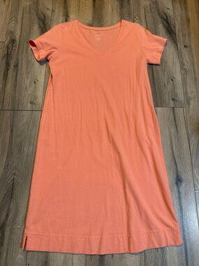 Pure Jill Womens XS V-Neck T-Shirt Dress 100% Cotton Coral Peach Short Sleeve Ca